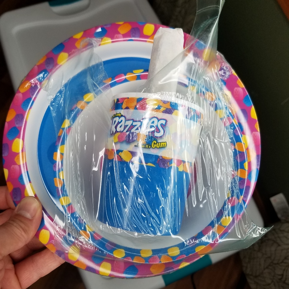 Razzles child Dish Bowl Cup Fork Spoon Dinner Set